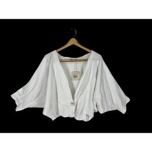 Lands Downunder Italy NWT White Organic Gauze Cotton Cropped Batwing Jacket L